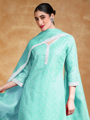 Women Floral Embroidered Regular Thread Work Kurta with Trousers & Dupatta